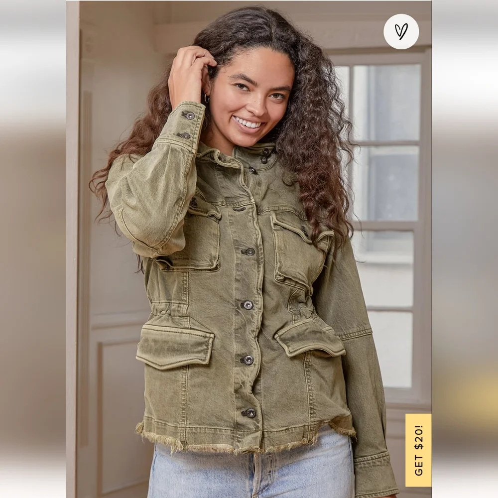 Free People Olive shirt jacket - Picture 2 of 8